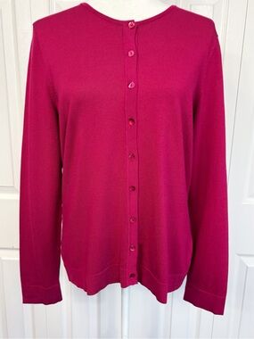 NWT August Silk Dark Pink Raspberry Silk Blend Button Down Cardigan XL